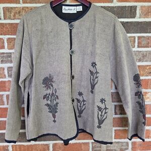 Vintage Flashback Women's Beige Floral  Blazer Beaded Size S